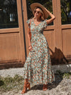 Aurora Blossom: Allover Floral Print Butterfly Sleeve Ruffle Hem Dress