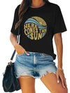 This stylish T-shirt features a bold letter print design, perfect for showing off your sunny style. Crafted with lightweight cotton-poly blend fabric, it is ideal for staying cool and comfortable all summer long. Enjoy the season with this fashionable yet practical t-shirt!