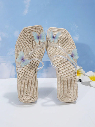 Glamorous Rhinestone Butterfly Flat Sandals for Your Vacation Getaway