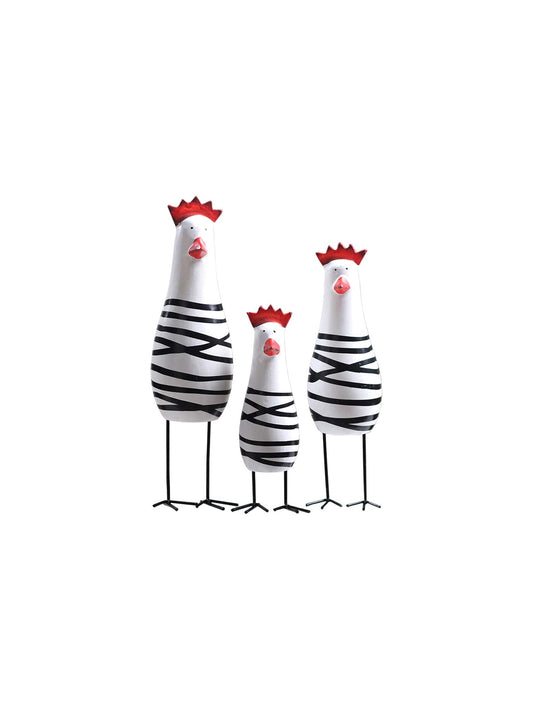 Modernist Chicken Trio: Wooden Decorative Craft Set for Chic Home Decor