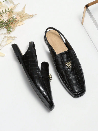 Square Head Metal Buckle Backless Loafers: Fashionably Flat