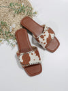 Velvet Cow Pattern Studded Flat Sandals - Trendy Outdoor Footwear