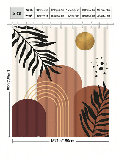 Abstract Mountain Sun Print Waterproof Shower Curtain - Add a Modern Touch to Your Bathroom Décor