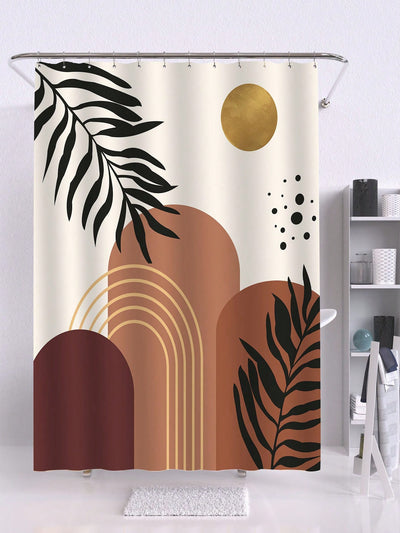 Abstract Mountain Sun Print Waterproof Shower Curtain - Add a Modern Touch to Your Bathroom Décor