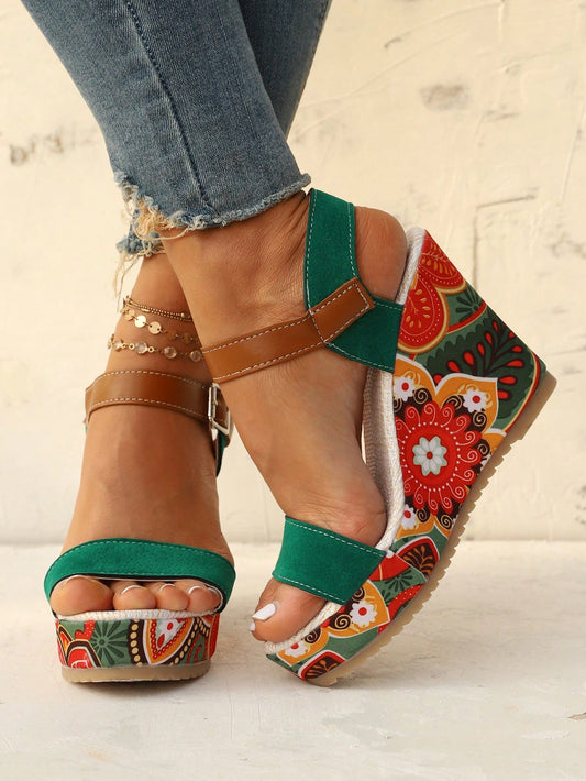 Elevate your style with our Women's Fashion Green Wedge Sandals. These stylish floral ankle strap sandals not only provide a chic and trendy look, but also offer superior comfort and support with their wedge design. Perfect for any occasion, make a fashion statement with these sandals.