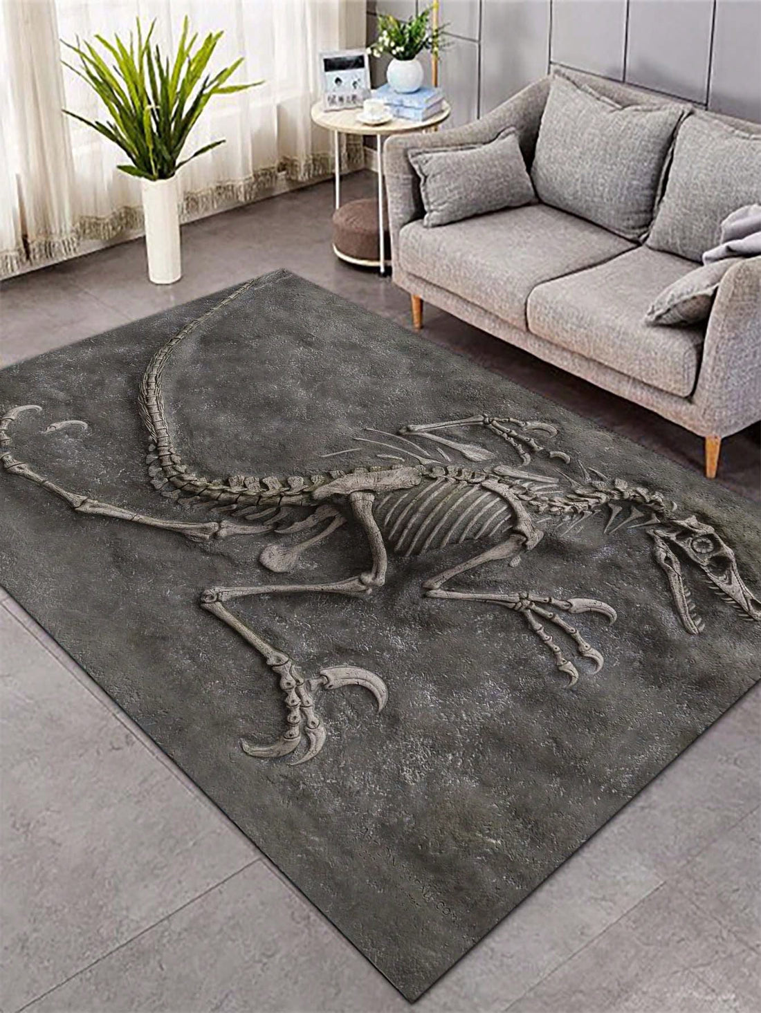 Introduce a touch of prehistoric charm into your home with our Dinosaur Fossil Pattern Rug. Made of modern fabric, this anti-slip floor mat is both functional and stylish. Enjoy a safer household while adding a unique design element. Perfect for dinosaur enthusiasts and modern decor lovers alike.