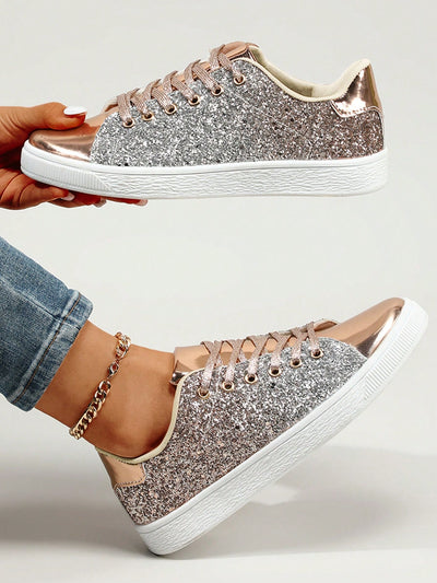 Sequin Dreams: Lace-up Front Skate Shoes for Fashionable Sporty Outings