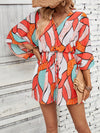 Vibrant Vacation Vibes: Allover Print Batwing Sleeve Knot Front Romper