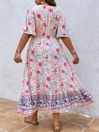 Spring Fling: Floral Print Butterfly Sleeve Ruffle Hem Dress