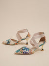 Floral Pattern Ankle Strap Pumps with Pyramid Heels - Step Up Your Style Game!