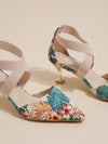 Floral Pattern Ankle Strap Pumps with Pyramid Heels - Step Up Your Style Game!