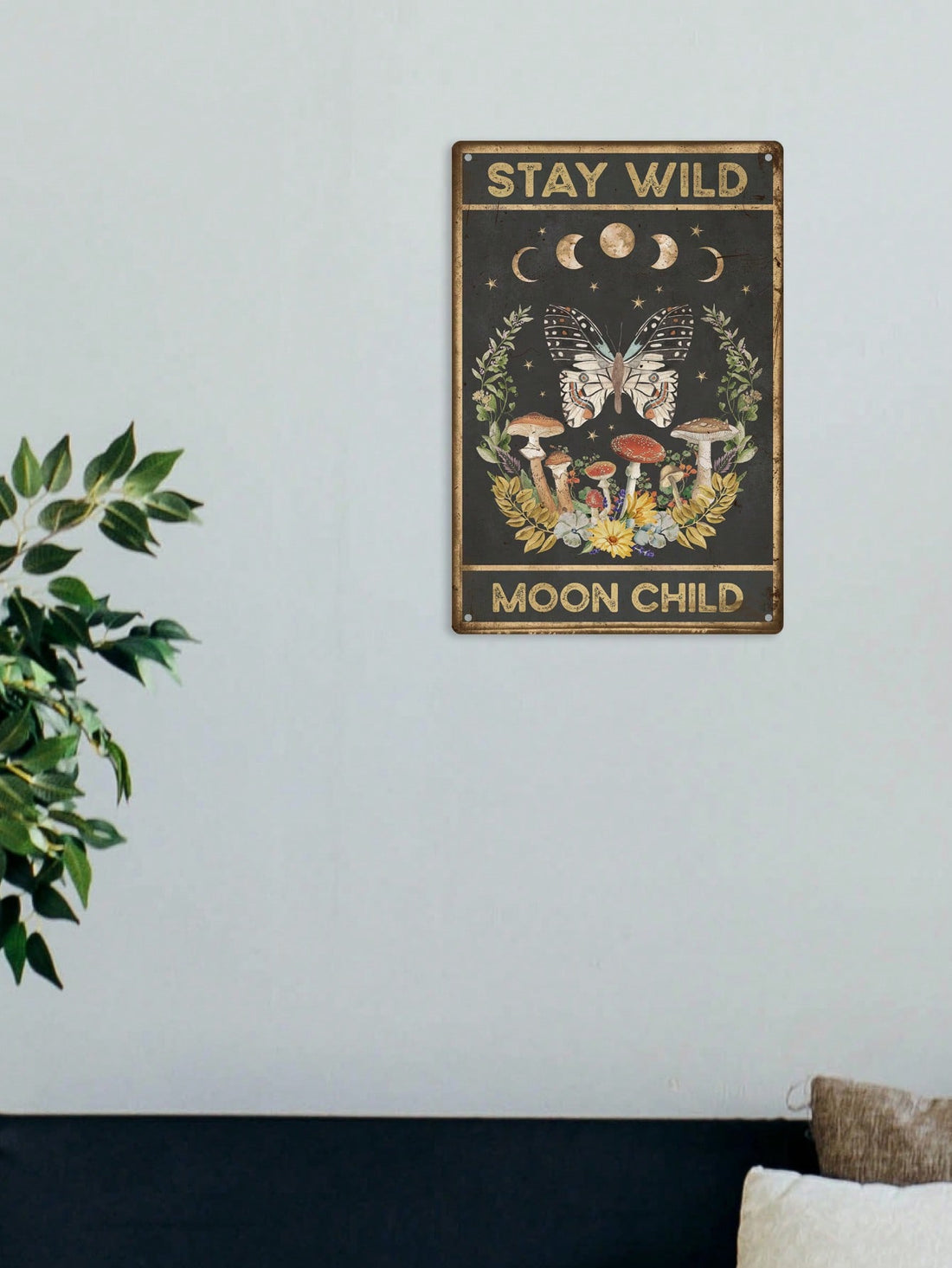 Add a burst of nature to your <a href="https://canaryhouze.com/collections/metal-arts" target="_blank" rel="noopener">home decor</a> with our Vibrant Mushroom and Butterfly Print Plaque. Made of durable iron, this modern ornament will elevate your space. The perfect addition for any stylish and elegant home, with its vibrant print and delicate details.