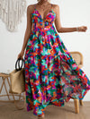 Vibrant Visions: Printed V-Neck Hollow-Out Slit Dress