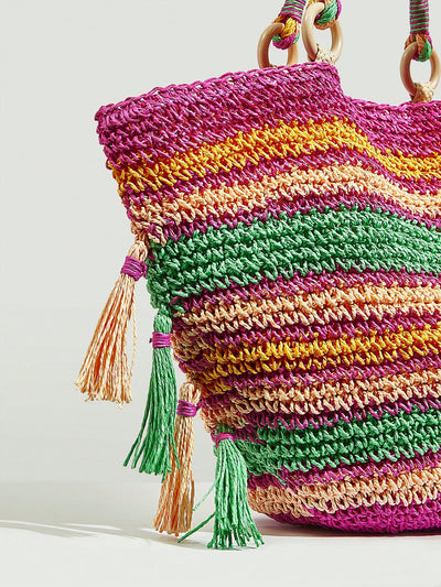 Vibrant Colorblock Straw Bag: Your Perfect Oversized Vacation Companion