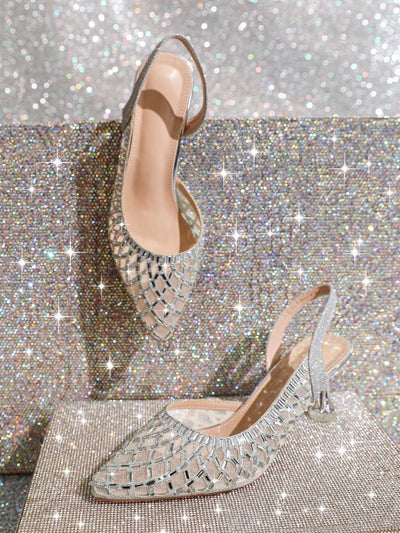 Sparkling Glamour: Women's Glitter Stiletto Heels with Rhinestone Accents - Perfect for Weddings