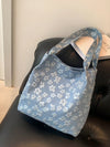Chic and Sophisticated: Preppy Flower Decor Tote Bag with Double Handles