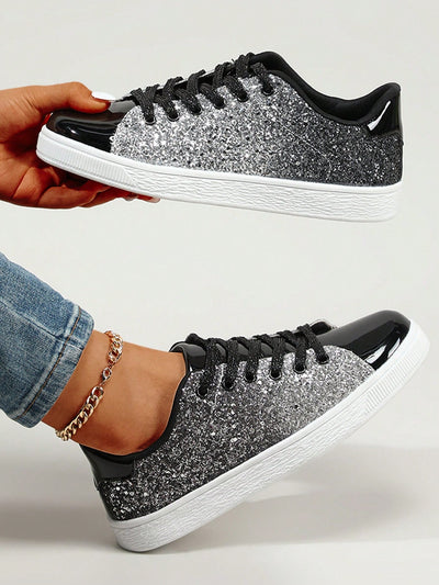 Sequin Dreams: Lace-up Front Skate Shoes for Fashionable Sporty Outings