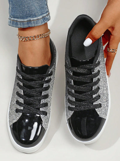 Sequin Dreams: Lace-up Front Skate Shoes for Fashionable Sporty Outings