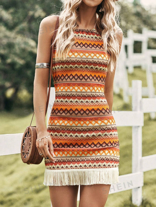 Upgrade your concert look with our Boho Chic Chevron Print Fringe Hem <a href="https://canaryhouze.com/collections/women-dresses" target="_blank" rel="noopener">Dress</a>. This stylish dress features a trendy chevron print, perfect for the spring season. The playful fringe hem adds a touch of fun to your outfit, while the lightweight material keeps you cool and comfortable. Make a statement at your next concert with this must-have dress.