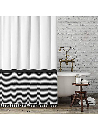 Chic Modern Farmhouse Fabric Shower Curtain with Tassels - Waterproof and Washable for Stylish Bathroom Decor