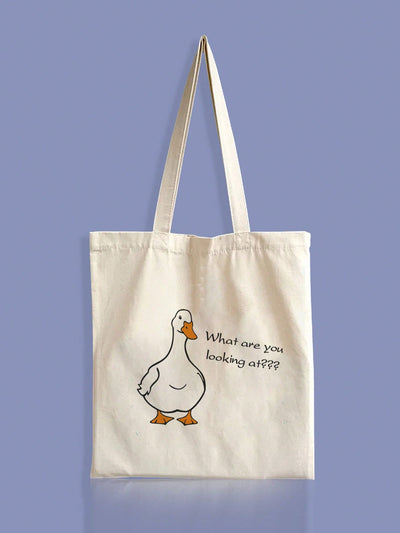 Whimsical Chic: Fashionable Cartoon Printed Canvas Tote Bag