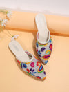 Chic Colorblock Embroidery Detail Point Toe Flat Mules for Women