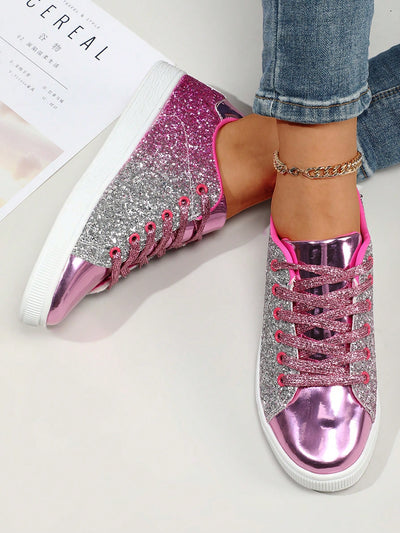 Sequin Dreams: Lace-up Front Skate Shoes for Fashionable Sporty Outings