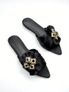 Sparkle and Shine: Satin Rhinestone Bow Slide Sandals for Women