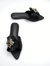 Sparkle and Shine: Satin Rhinestone Bow Slide Sandals for Women