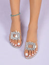 Sparkling Elegance: Women's Rhinestone Decor Clear Band Slide Sandals for Glamorous Summer Comfort