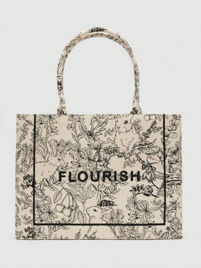 Vintage Boho Canvas Large Shopper Bag: Floral Graphic, Trendy and Minimalist, Perfect for Work and Travel