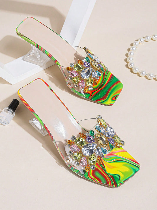 Glamorous Rhinestone Clear Sculptural Heeled Sandals: The Perfect PVC Mule Sandals for Women