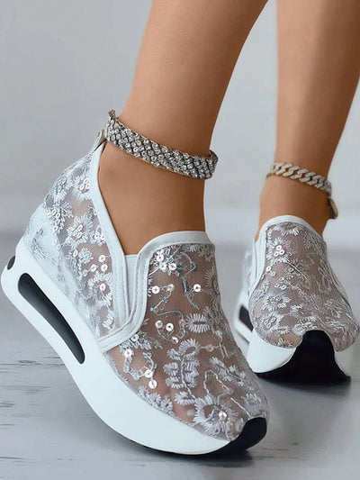 Sparkling Sequins Slip-On Wedge Sneakers: Elevate Your Sporty Style