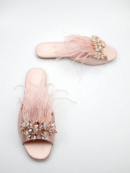 Sparkling Satin Baby Pink Sandals: Glamour for Women