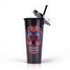 24oz Diamond Skull Halloween Double Straw Cup: Spooky and Stylish Waterproof Drink Bottle