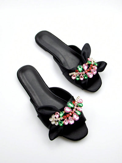 Sparkling Glamour: Women's Rhinestone Bow Slippers for Outdoor Chic