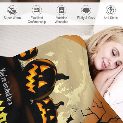 Halloween Poster Style Print Blanket: Stay Cozy and Spooktacular with this Multi-Purpose, Flannel Throw Blanket Perfect for Any Occasion