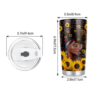 20oz Black Woman and Sunflower Print Stainless Steel Tumbler - Keep Your Drinks Hot or Cold for Hours!