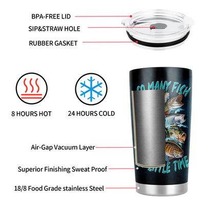 20oz Fishing Stainless Steel Tumbler - Travel Mug for Men and Fisherman - Perfect Birthday or Christmas Gift for Fishing Lovers