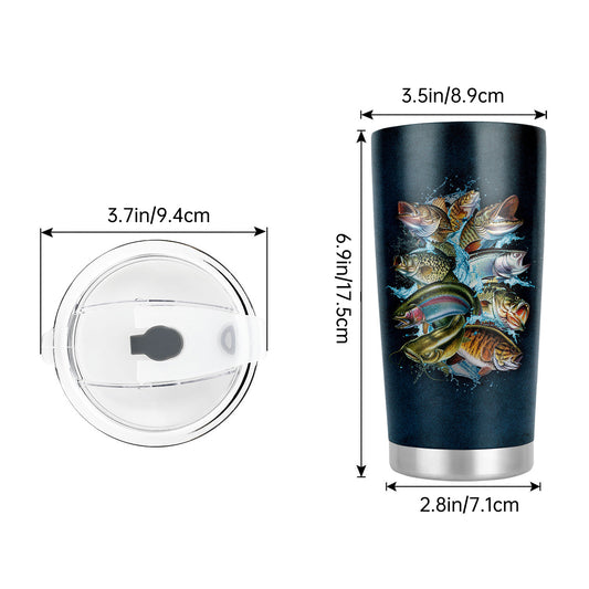 20oz Fishing Stainless Steel Tumbler - Travel Mug for Men and Fisherman - Perfect Birthday or Christmas Gift for Fishing Lovers