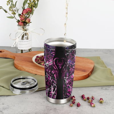 Purple Deer Pattern Tumbler: Stylish Stainless Steel Insulated Coffee Mug for Hunting Enthusiasts