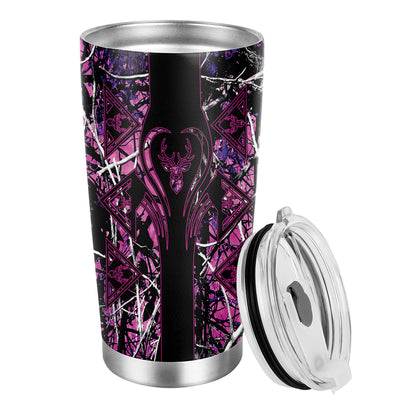 Purple Deer Pattern Tumbler: Stylish Stainless Steel Insulated Coffee Mug for Hunting Enthusiasts