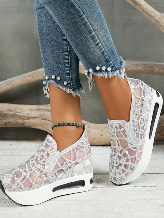 Sparkling Sequins Slip-On Wedge Sneakers: Elevate Your Sporty Style