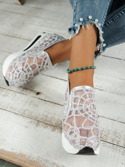 Sparkling Sequins Slip-On Wedge Sneakers: Elevate Your Sporty Style