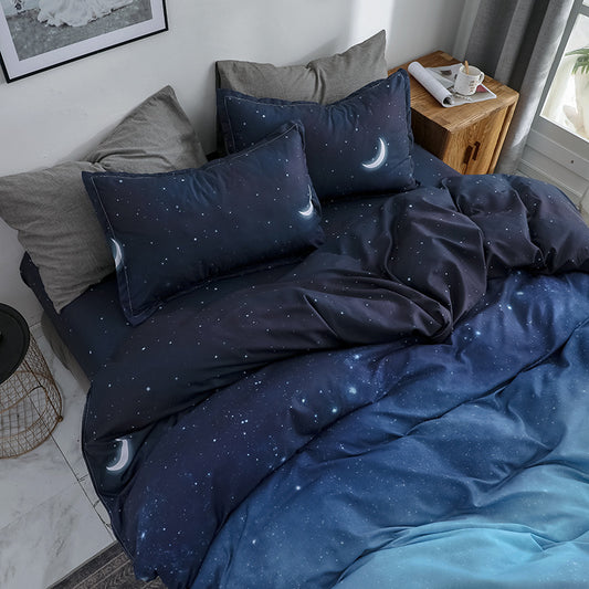 Starry Night: Moon and Star Print Duvet Cover Set for Bedroom and Guest Room