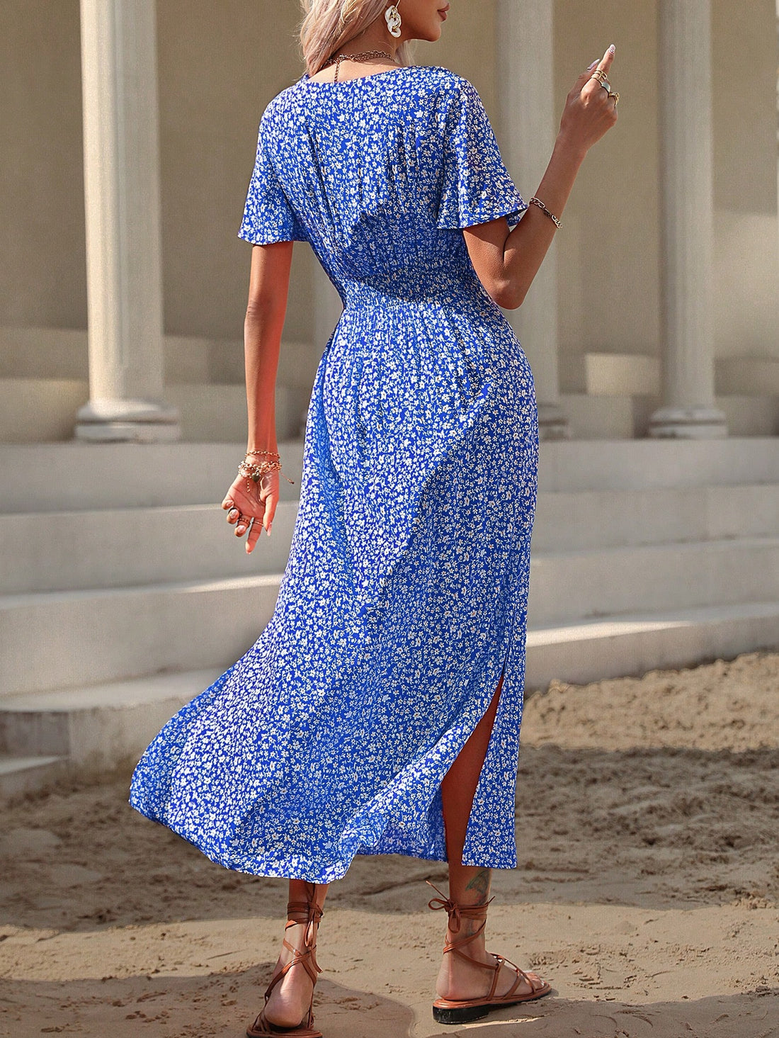 Summer Chic: Ditsy Floral Print Butterfly Sleeve Dress