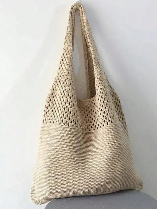 Vintage Vibe: Large Capacity Crochet Shoulder Bag for Stylish College Students and Teen Girls