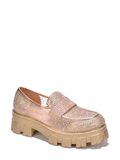 Dazzling Diamond Mesh Flats: The Abbe Round Toe Rhinestone Lug Flats