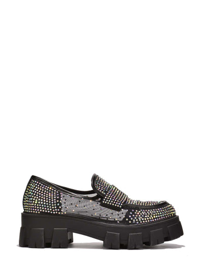 Dazzling Diamond Mesh Flats: The Abbe Round Toe Rhinestone Lug Flats