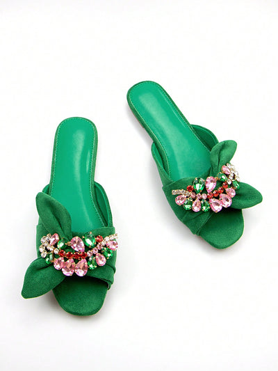 Sparkling Glamour: Women's Rhinestone Bow Slippers for Outdoor Chic